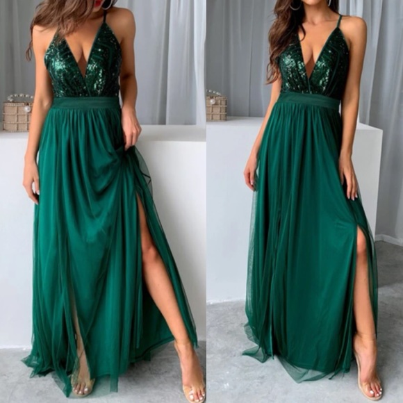 Luxe sequins open back party formal evening wedding gown dress LAST PACK - Picture 16 of 16